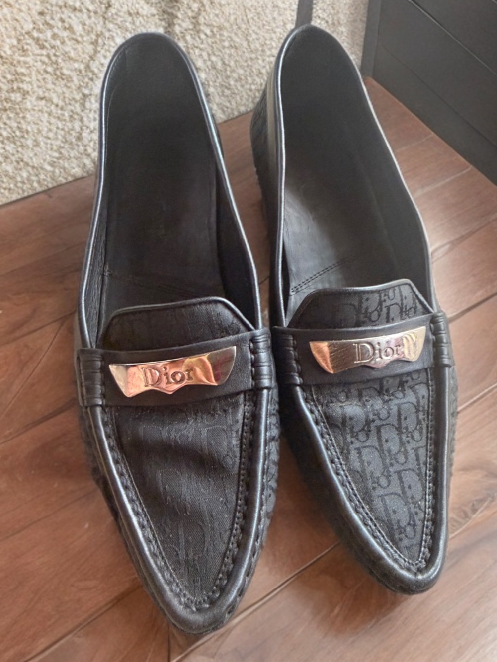 Dior Black Monogram Canvas & Leather Loafers with Silver Hardware Authentic